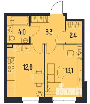 1-к квартира, вторичка, 38м2, 1/12 этаж