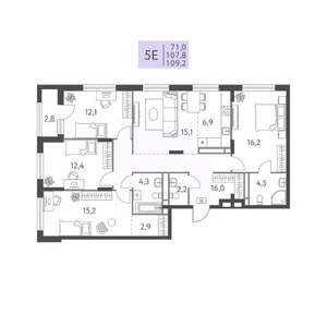 5-к квартира, вторичка, 109м2, 3/22 этаж