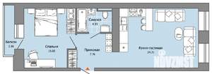 1-к квартира, вторичка, 52м2, 2/8 этаж
