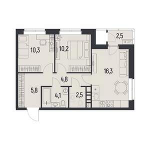 2-к квартира, вторичка, 55м2, 10/12 этаж