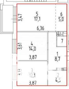 3-к квартира, вторичка, 63м2, 12/16 этаж