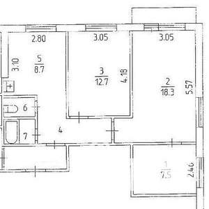 3-к квартира, вторичка, 57м2, 4/9 этаж