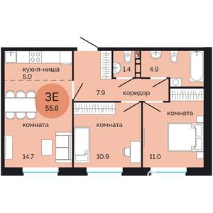 3-к квартира, вторичка, 56м2, 2/7 этаж
