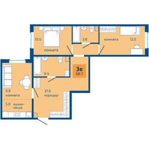 3-к квартира, вторичка, 69м2, 1/8 этаж
