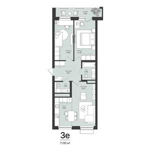 3-к квартира, строящийся дом, 72м2, 10/16 этаж