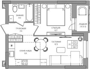 2-к квартира, вторичка, 39м2, 3/22 этаж