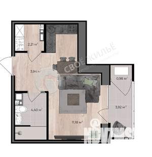 1-к квартира, строящийся дом, 32м2, 5/8 этаж