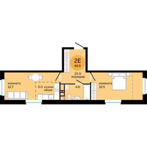 2-к квартира, строящийся дом, 49м2, 14/25 этаж