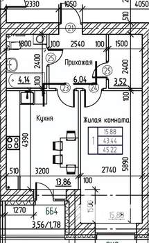 1-к квартира, вторичка, 46м2, 6/14 этаж
