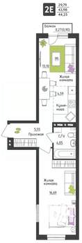 2-к квартира, вторичка, 44м2, 1/4 этаж