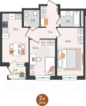 2-к квартира, вторичка, 53м2, 18/25 этаж