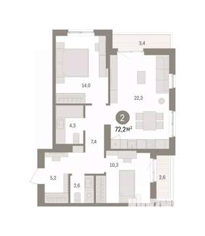 2-к квартира, вторичка, 72м2, 14/16 этаж