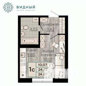 1-к квартира, вторичка, 24м2, 1/8 этаж