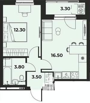 2-к квартира, вторичка, 38м2, 1/15 этаж