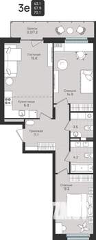 3-к квартира, вторичка, 70м2, 6/6 этаж