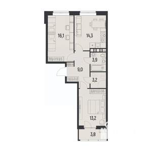 2-к квартира, вторичка, 62м2, 2/12 этаж