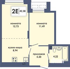 2-к квартира, вторичка, 43м2, 4/10 этаж
