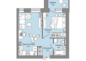 1-к квартира, вторичка, 40м2, 7/9 этаж