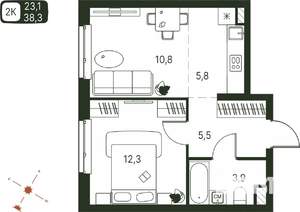 Студия квартира, строящийся дом, 38м2, 2/20 этаж