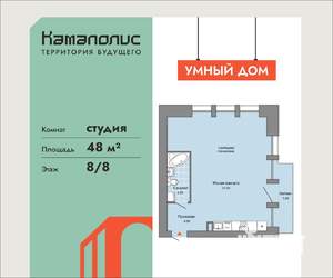Студия квартира, вторичка, 48м2, 8/8 этаж
