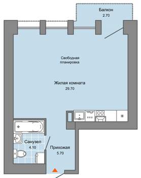 Студия квартира, вторичка, 39м2, 8/8 этаж