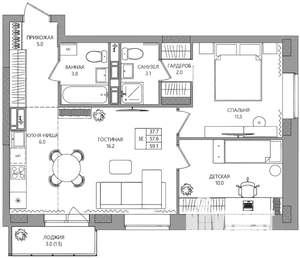 3-к квартира, вторичка, 59м2, 6/9 этаж