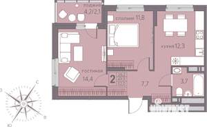 2-к квартира, вторичка, 52м2, 6/22 этаж