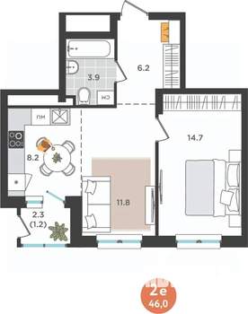 2-к квартира, вторичка, 46м2, 17/25 этаж
