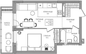 2-к квартира, вторичка, 43м2, 2/22 этаж