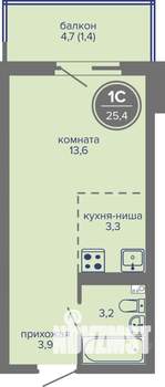Студия квартира, вторичка, 25м2, 7/26 этаж