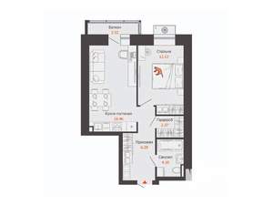 1-к квартира, вторичка, 44м2, 2/9 этаж