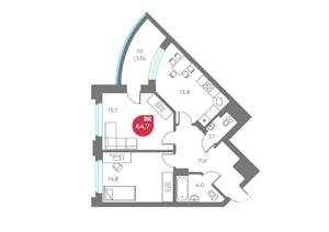 2-к квартира, вторичка, 65м2, 7/9 этаж