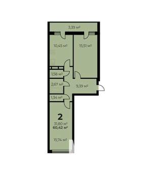 2-к квартира, строящийся дом, 57м2, 2/16 этаж