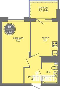 1-к квартира, вторичка, 36м2, 21/26 этаж