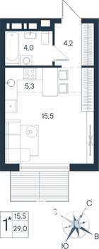 Студия квартира, строящийся дом, 29м2, 2/15 этаж