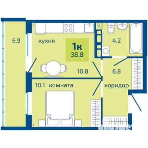 1-к квартира, строящийся дом, 39м2, 4/10 этаж