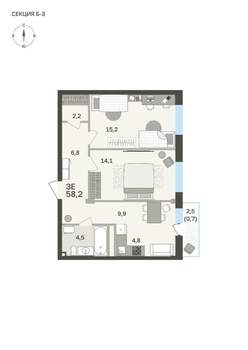 3-к квартира, вторичка, 58м2, 2/6 этаж