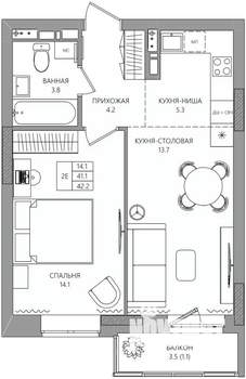 2-к квартира, вторичка, 42м2, 6/8 этаж