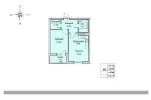 2-к квартира, вторичка, 45м2, 16/24 этаж