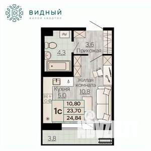 1-к квартира, вторичка, 25м2, 2/8 этаж