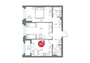 2-к квартира, вторичка, 68м2, 2/9 этаж