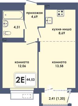 2-к квартира, вторичка, 45м2, 9/10 этаж