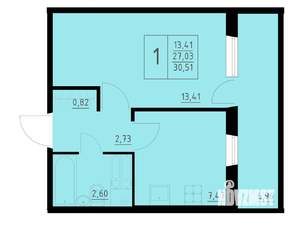 1-к квартира, строящийся дом, 31м2, 5/9 этаж