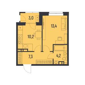 1-к квартира, вторичка, 37м2, 4/12 этаж