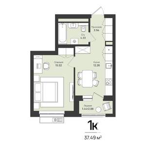 1-к квартира, вторичка, 37м2, 3/16 этаж