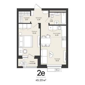 2-к квартира, строящийся дом, 45м2, 4/16 этаж