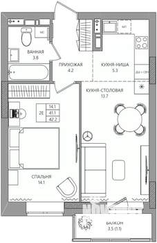 2-к квартира, вторичка, 42м2, 6/8 этаж