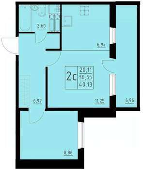 2-к квартира, строящийся дом, 40м2, 10/10 этаж