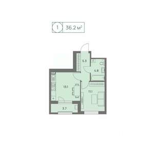 1-к квартира, вторичка, 36м2, 9/25 этаж