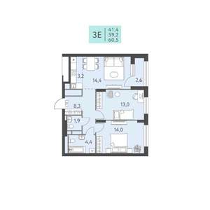 3-к квартира, вторичка, 61м2, 15/22 этаж